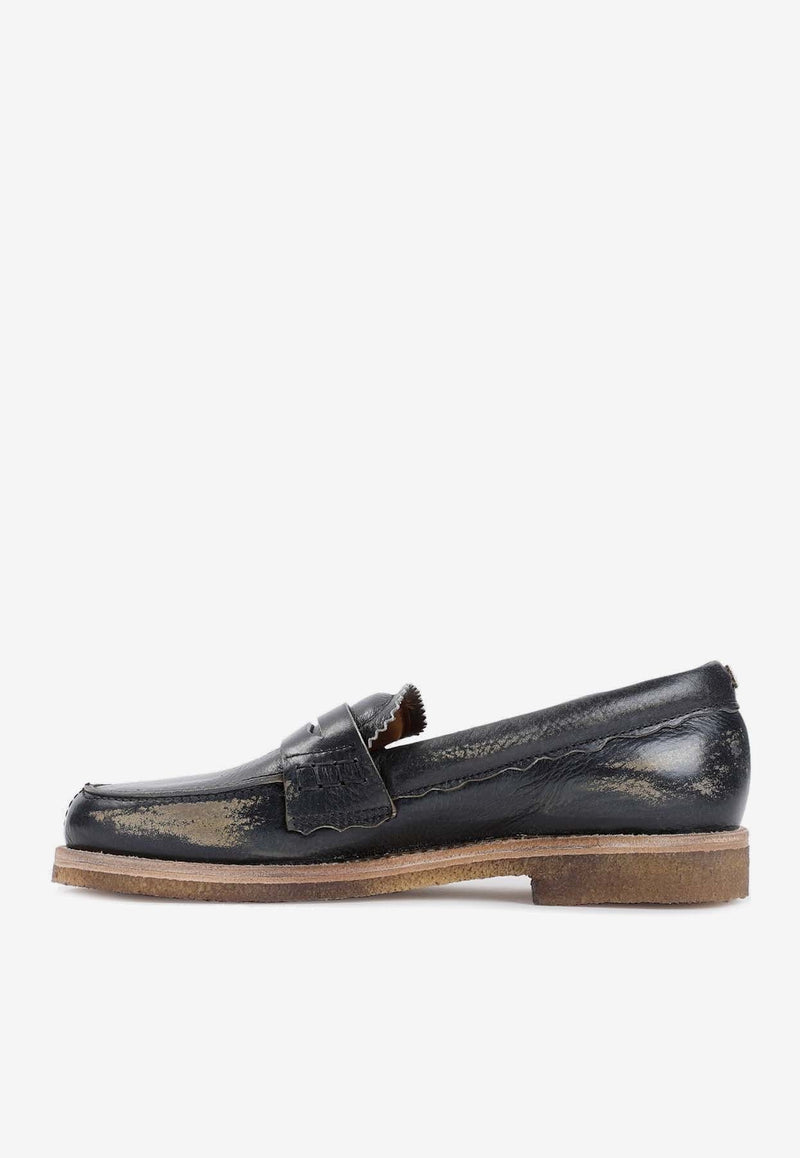 Jerry Vintage-Effect Leather Loafers