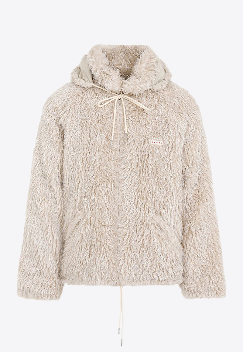 Logo-Patch Faux Fur Zip-Up Jacket