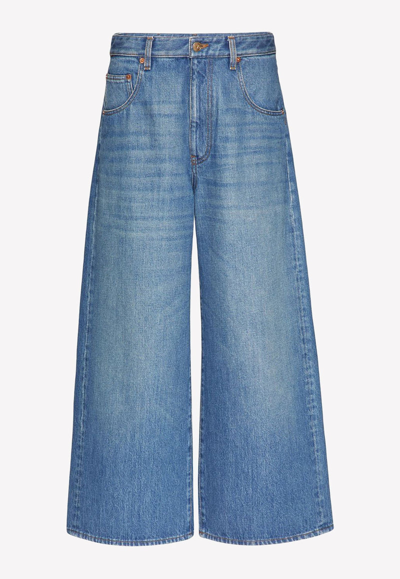 VLogo Chain Wide-Leg Jeans