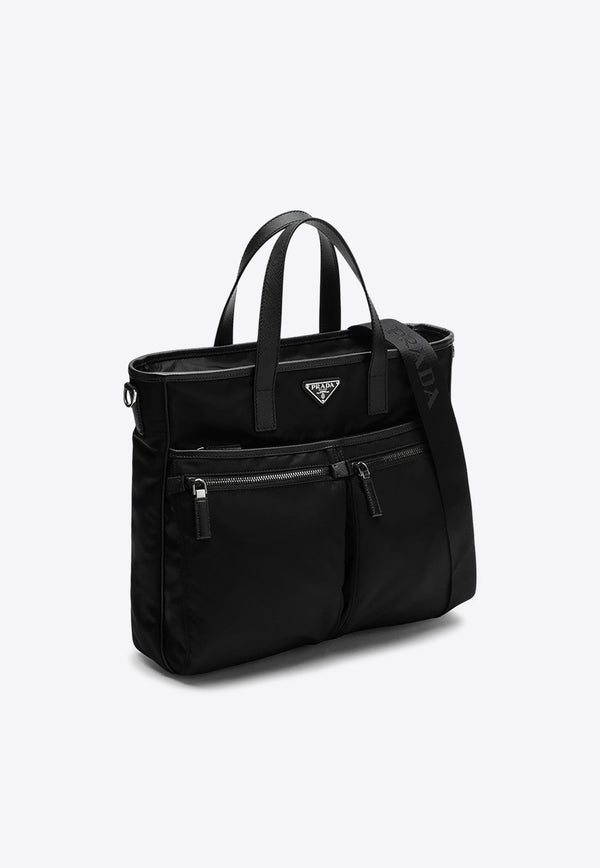 Re-Nylon and Saffiano Leather Tote Bag