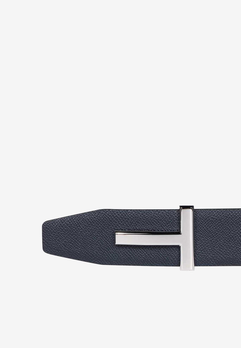 T Logo Buckle Belt in Grained Leather