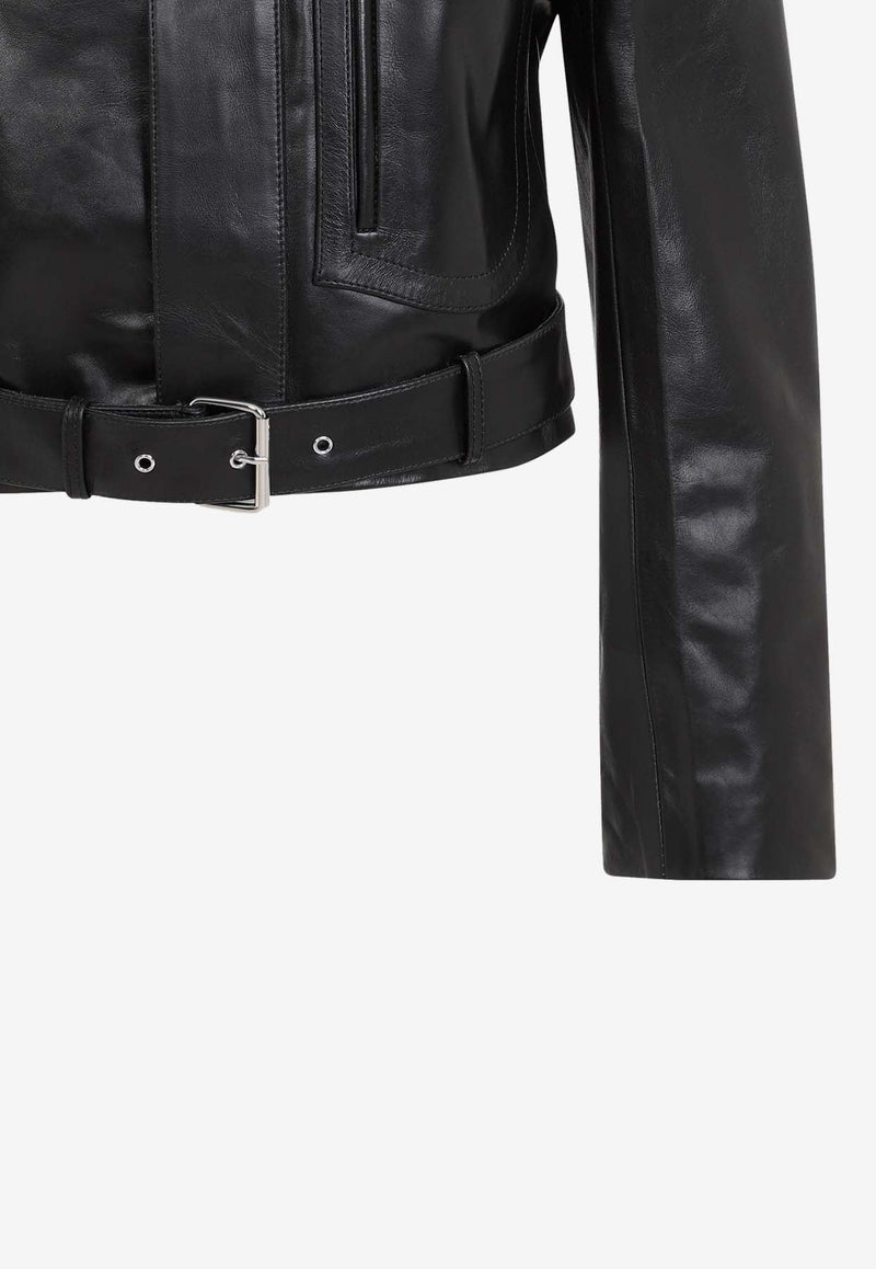 Cropped Leather Biker Jacket