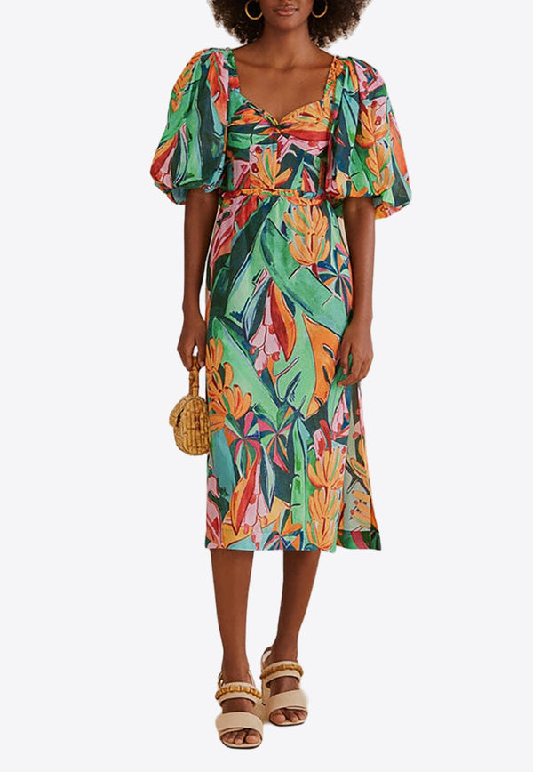 Banana Foliage Printed Midi Dress