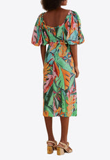 Banana Foliage Printed Midi Dress