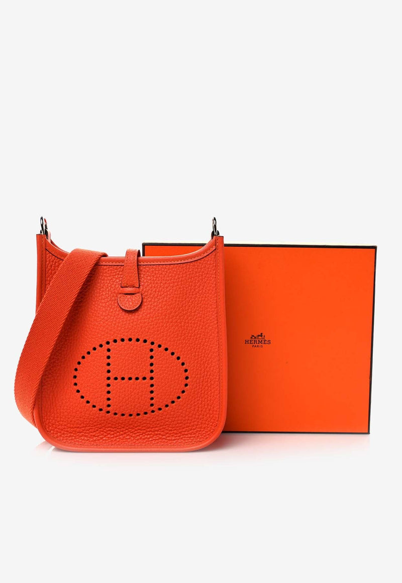 Mini Evelyne 16 in Orange Taurillon Clemence with Palladium Hardware