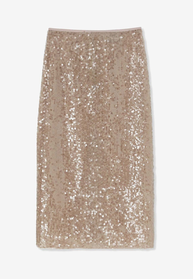 Sequin-Embellished Midi Pencil Skirt