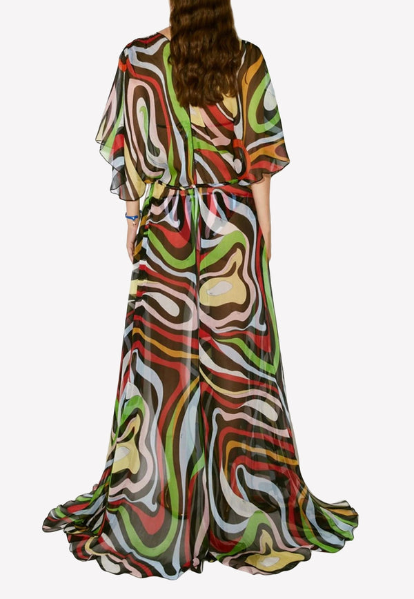 Goccia-Print Maxi Silk Robe