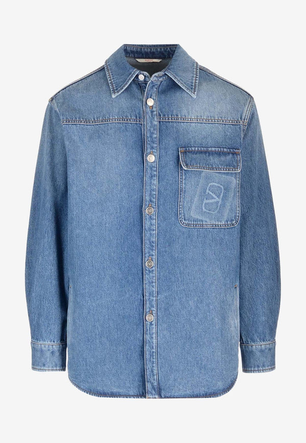 VLogo Embossed Denim Shirt