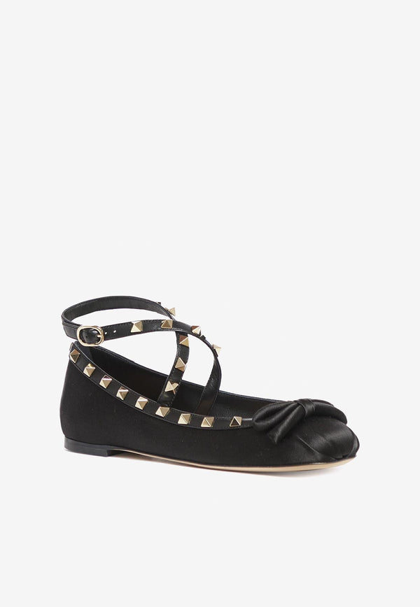 Rockstud Satin Ballet Flats