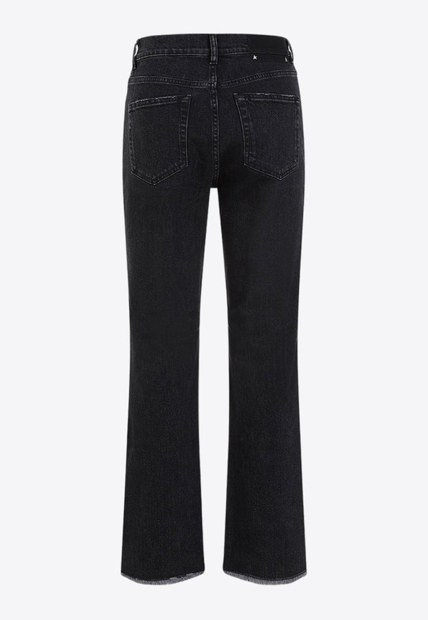 Frayed-Hem Cropped Flared Jeans