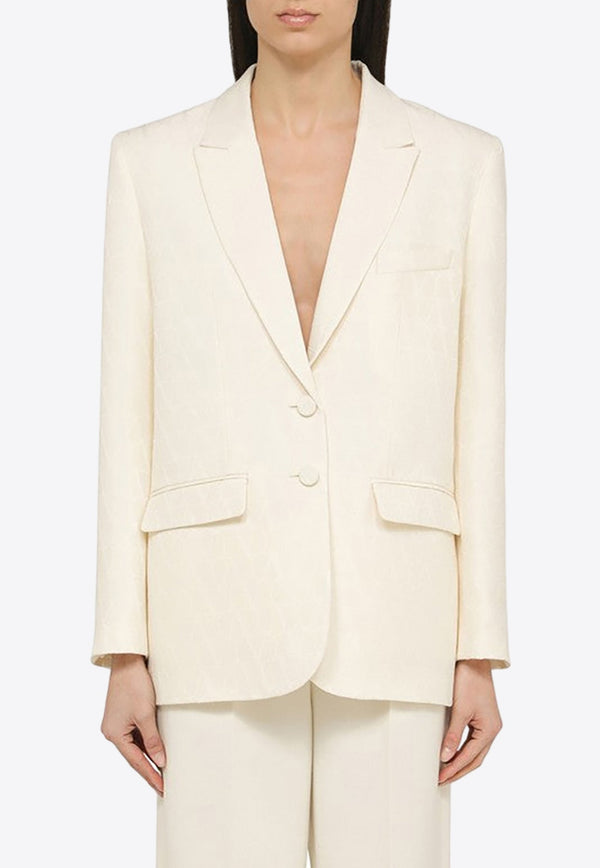Single-Breasted Blazer in Wool and Silk