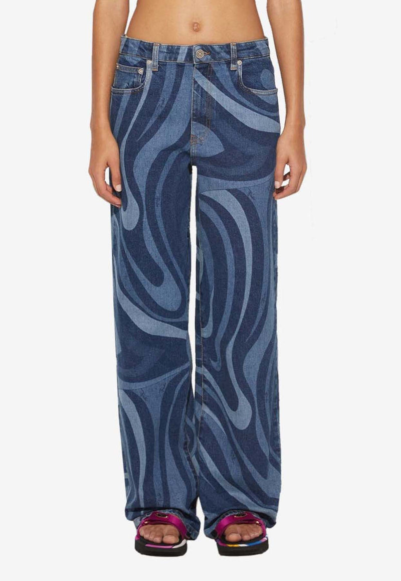 Marmo Print Straight Jeans