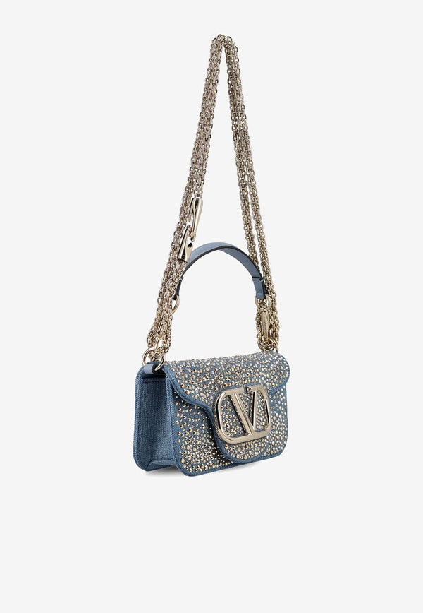 Locò Crystal Embellished Denim Shoulder Bag