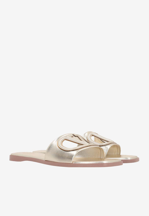 VLogo Cut-Out Flat Sandals in Laminated Leather