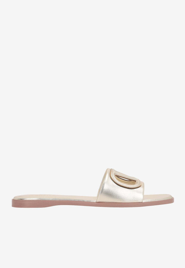 VLogo Cut-Out Flat Sandals in Laminated Leather