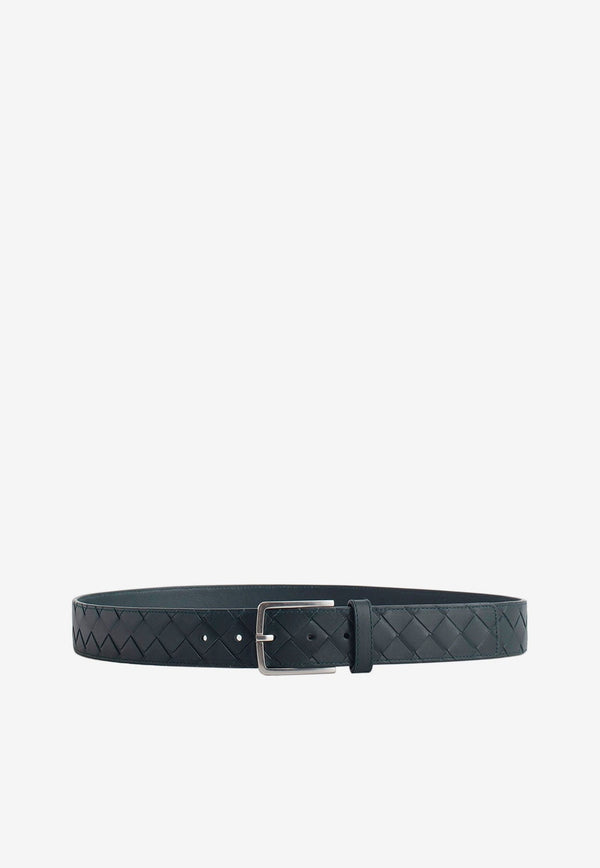 Rectangle Buckle Belt in Intrecciato Leather