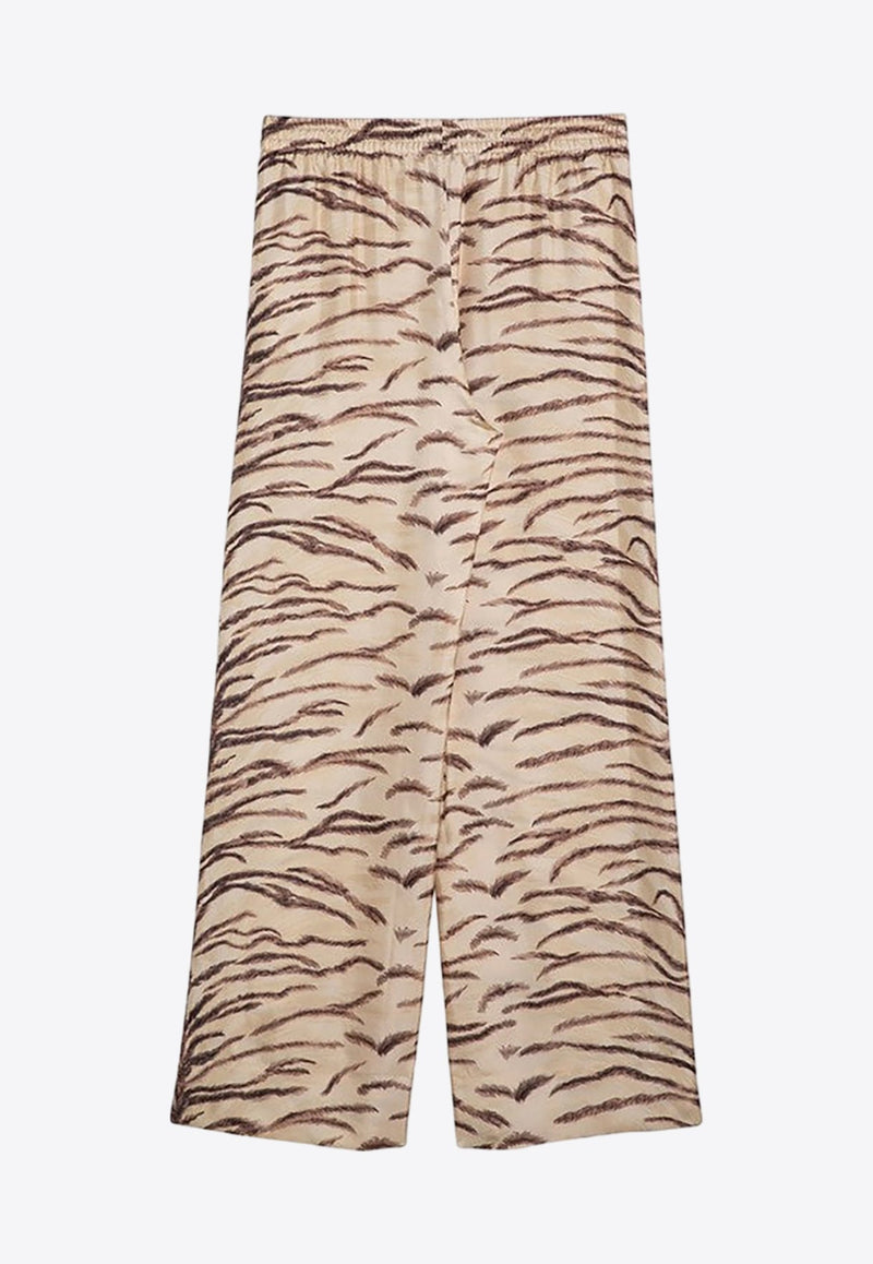 Tiger Print Wide-Leg Silk Pants