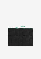 Intrecciato Leather Zipped Pouch Bag