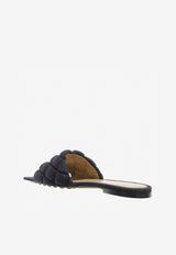 Padded Flat Sandals in Quilted Denim