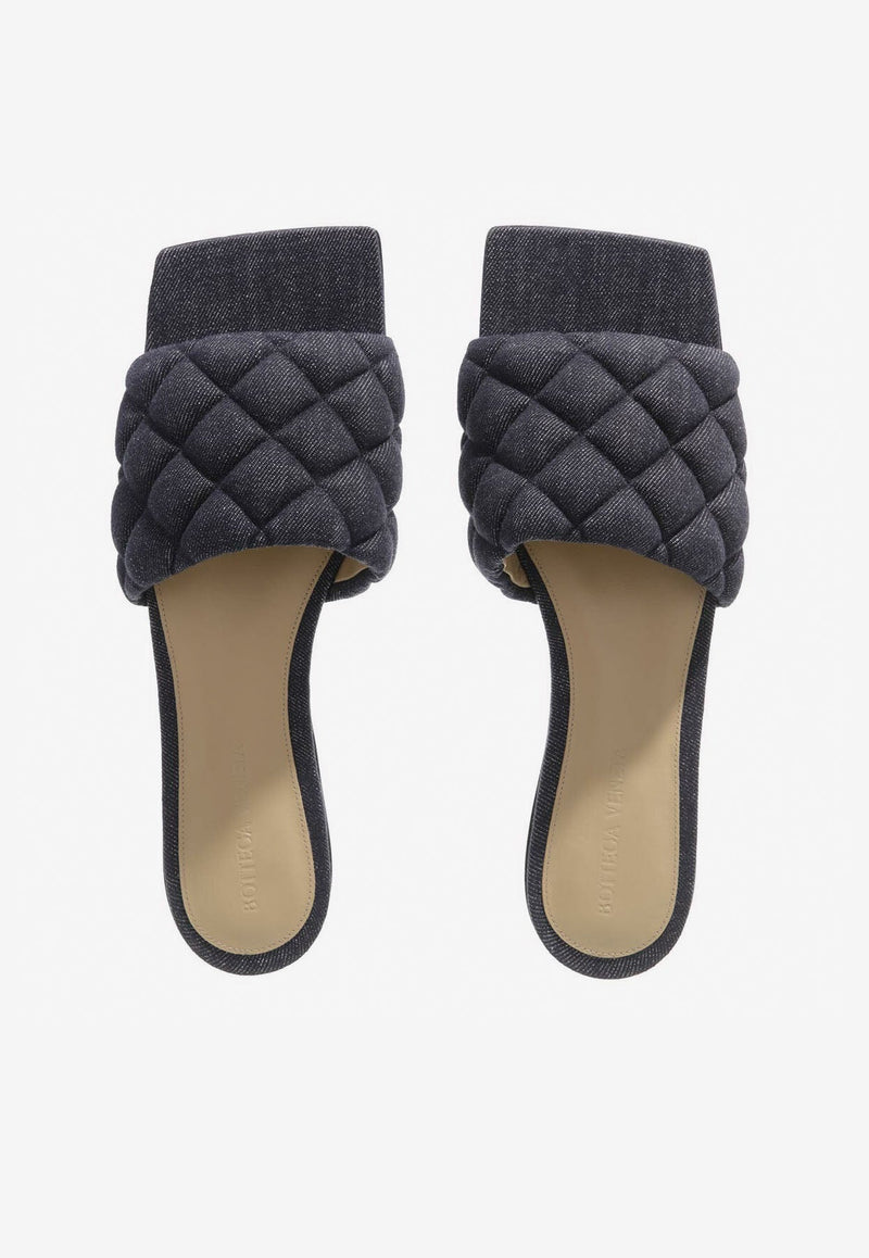 Padded Flat Sandals in Quilted Denim