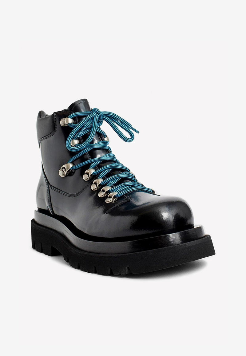 Lug Hiking Ankle Boots in Glossy Leather