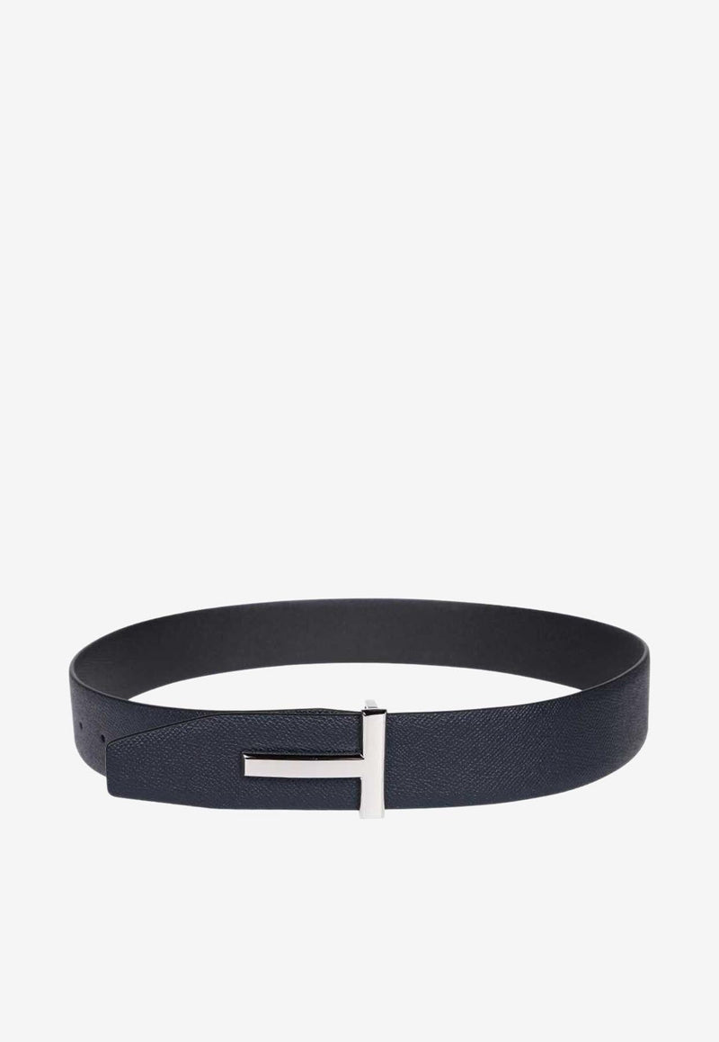 T Logo Buckle Belt in Grained Leather