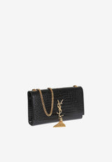Medium Kate Monogram Shoulder Bag in Croc-Embossed Leather