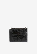 Medium Sunset Shoulder Bag in Croc-Embossed Leather