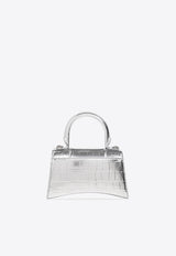 Hourglass XS Top Handle Bag in Croc Embossed Metallic Leather