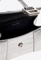 Hourglass XS Top Handle Bag in Croc Embossed Metallic Leather