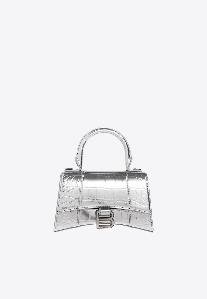 Hourglass XS Top Handle Bag in Croc Embossed Metallic Leather