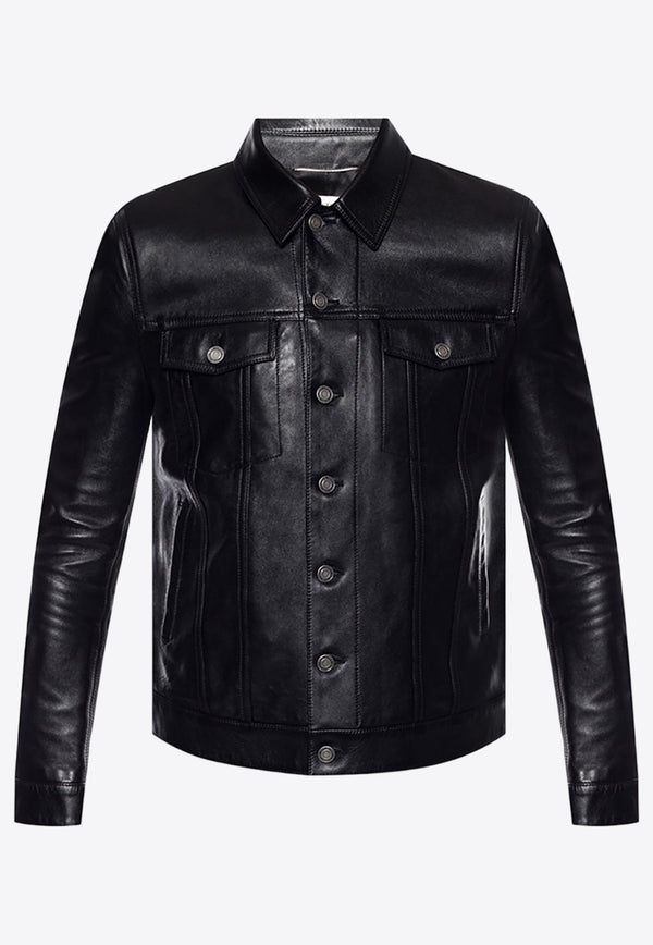 Pointed Collar Leather Jacket