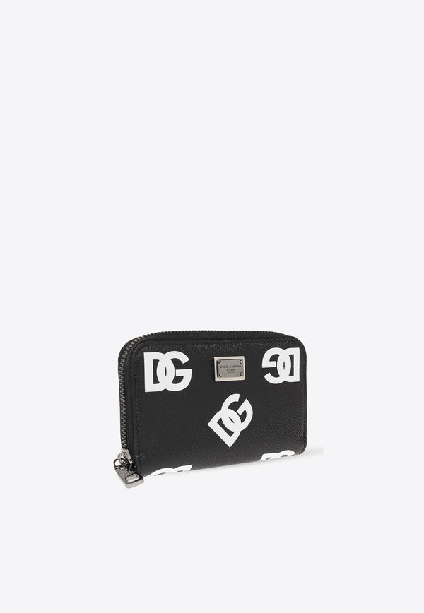 DG Logo Print Leather Zip Wallet
