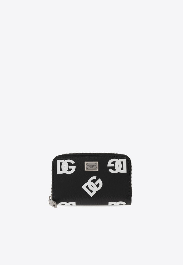 DG Logo Print Leather Zip Wallet