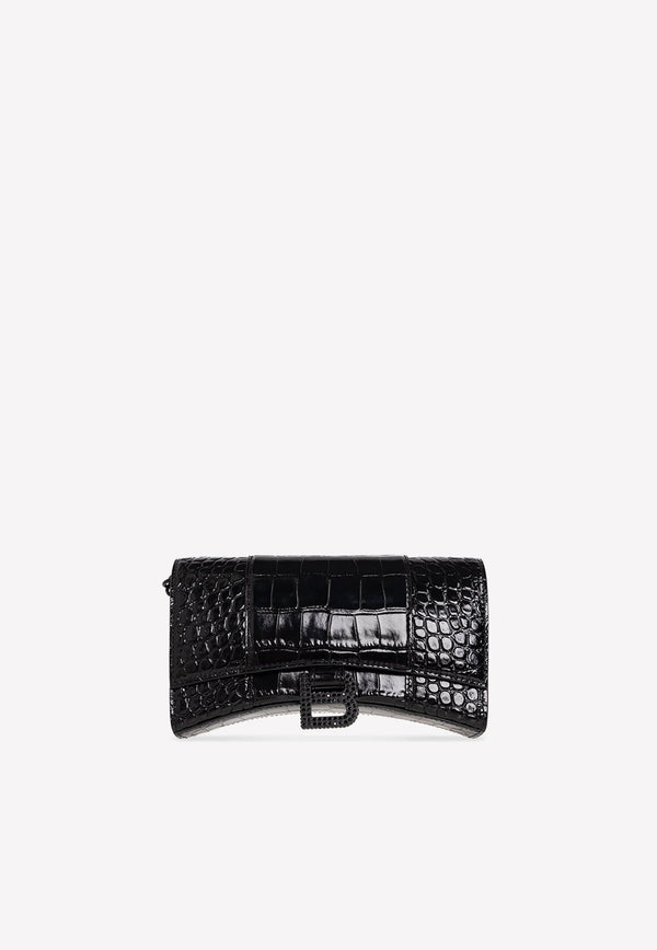 Hourglass Wallet on Chain in Crocodile Embossed Leather