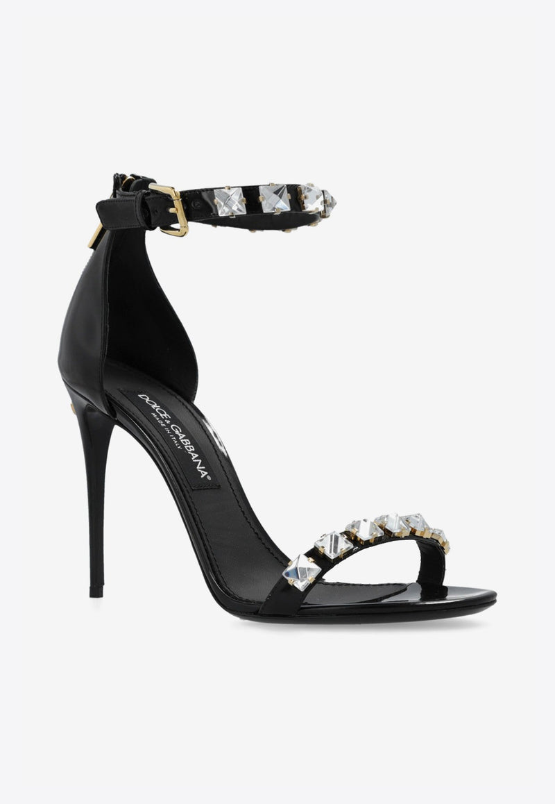 Keira 105 Crystal Embellished Sandals in Polished Leather