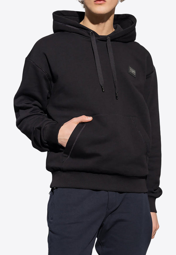 Logo Tag Embellished Hooded Sweatshirt