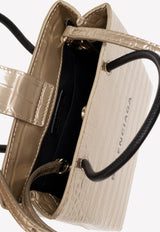 Logo Print Top Handle Bag in Croc-Embossed Leather