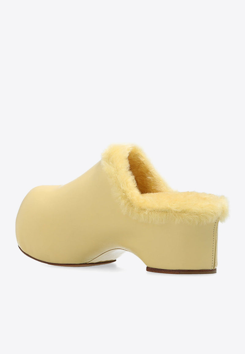 Faux Fur-Trimmed Leather Clogs