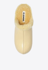 Faux Fur-Trimmed Leather Clogs