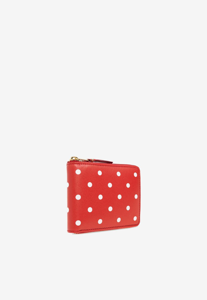 Polka Dot Zip-Around Leather Wallet