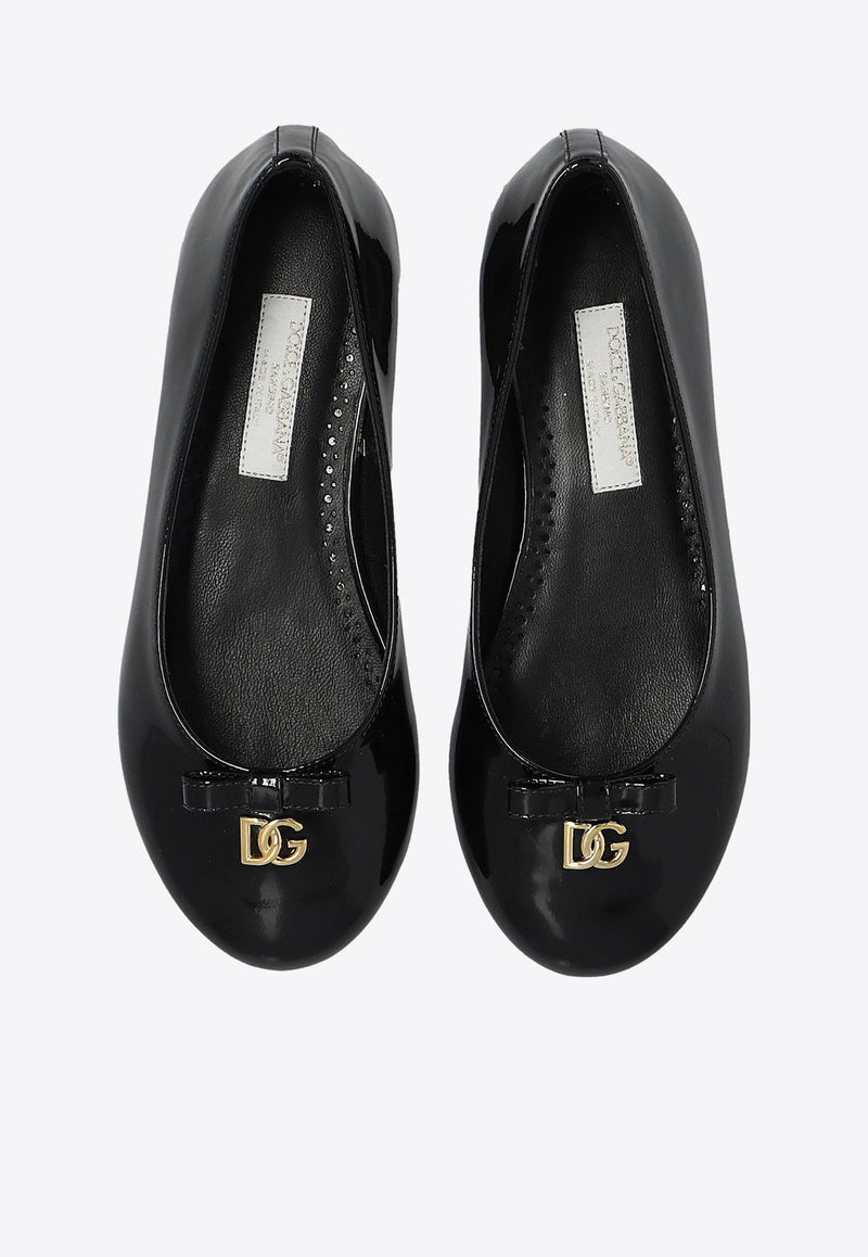 Girls DG Logo Patent Leather Ballet Flats