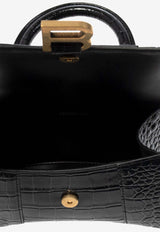 XS Hourglass Crocodile-Embossed Crossbody Bag