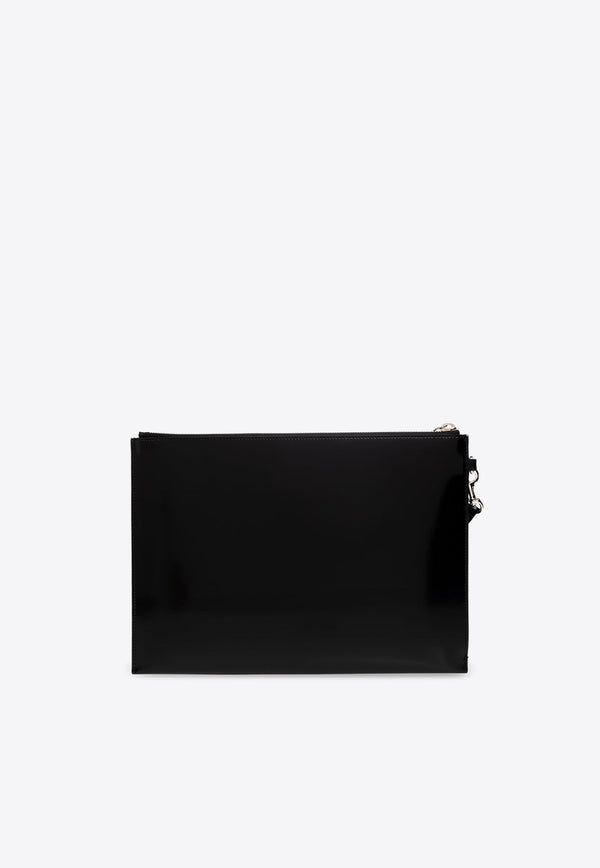 Logo Print Patent Leather Zip Pouch
