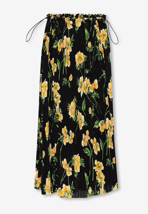 Floral-Printed Pleated Midi Skirt
