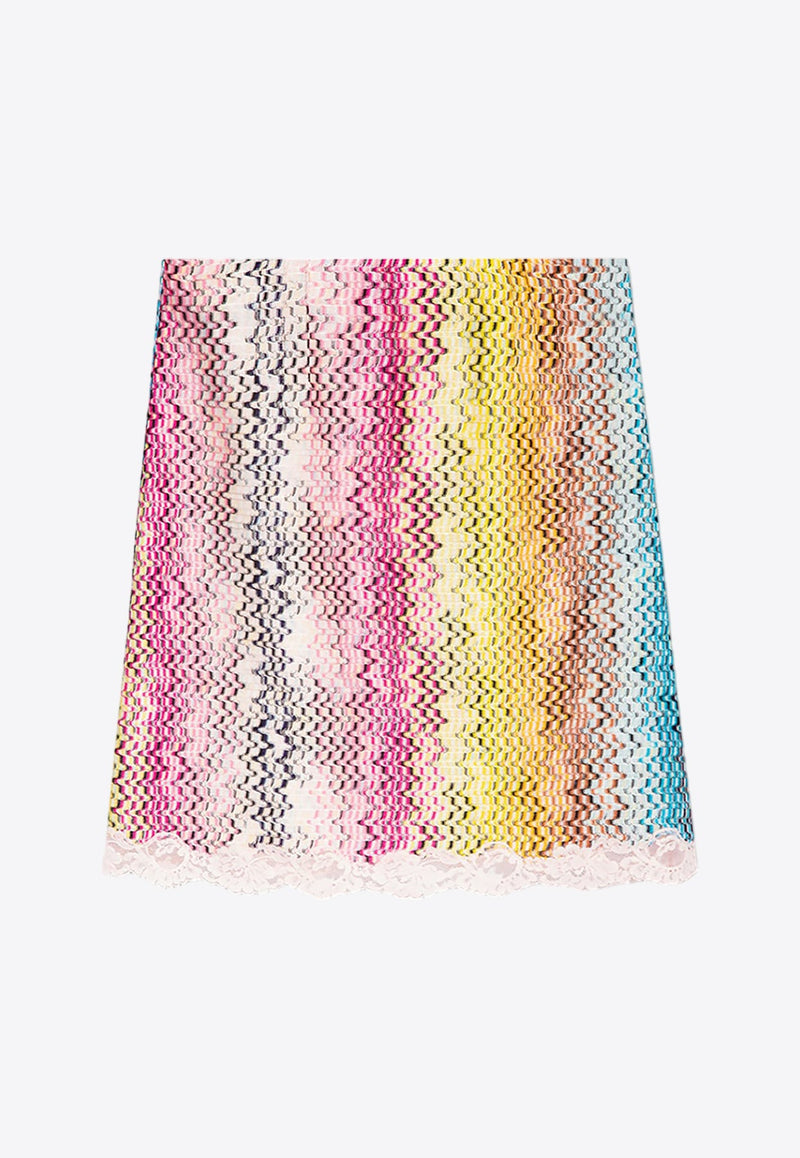 Lace-Trimmed Patterned Mini Skirt