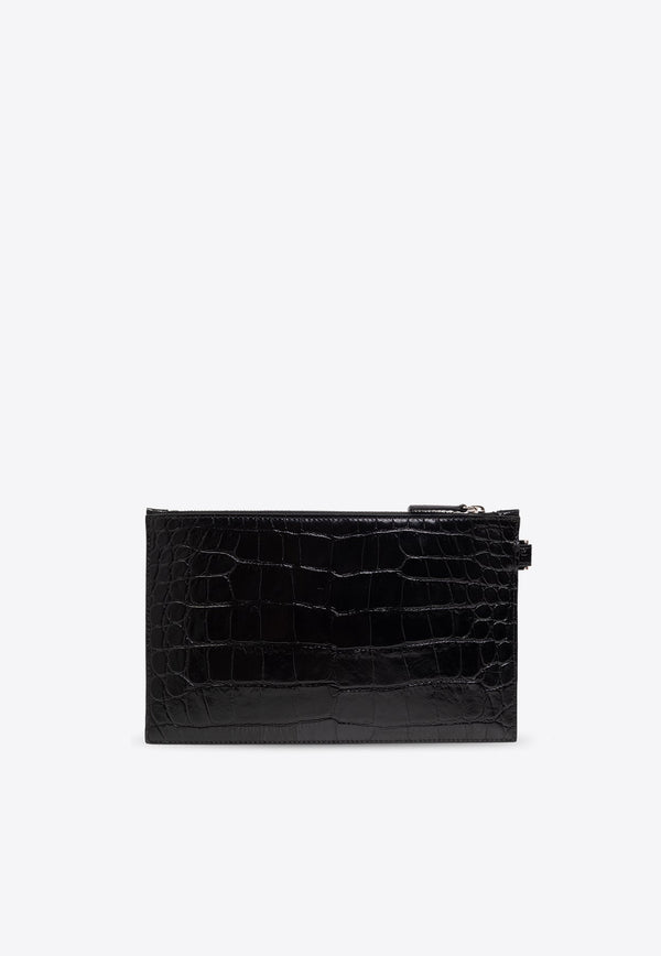 Small Medusa Biggie Croc-Embossed Leather Pouch