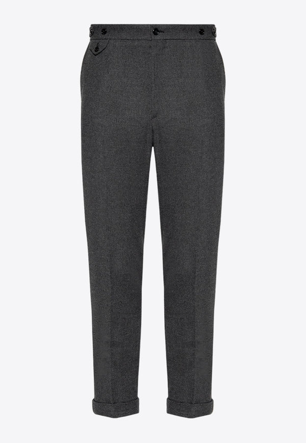 Wool Pleat-Front Tailored Pants