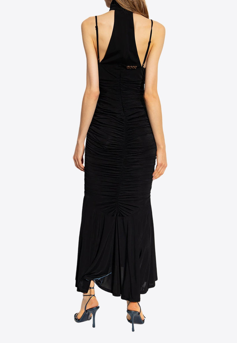 Ruched High-Neck Maxi Dress