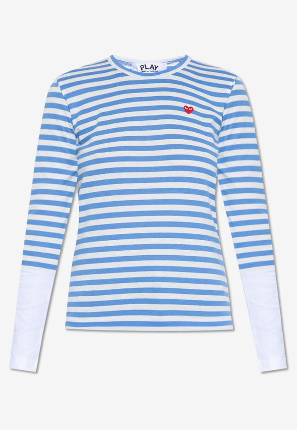 Heart Patch Long-Sleeved Striped T-shirt